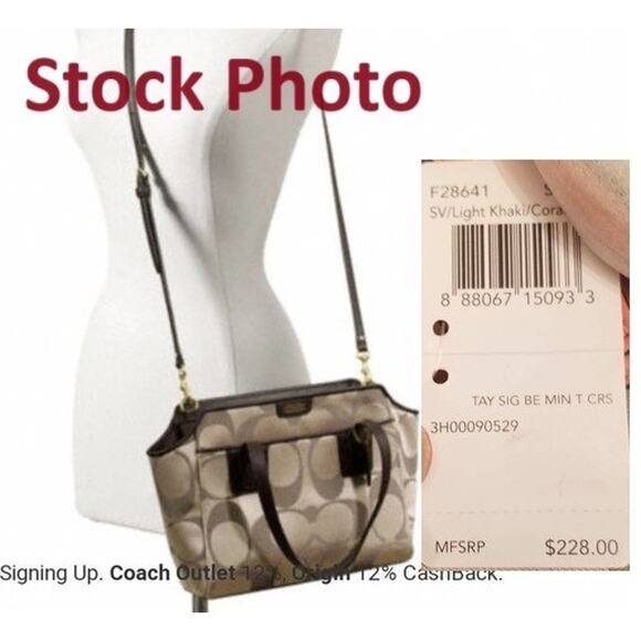 Coach Taylor Signature Light Tan Canvas Mini Tote Cross Body Bag Style# F28641 - Picture 16 of 16